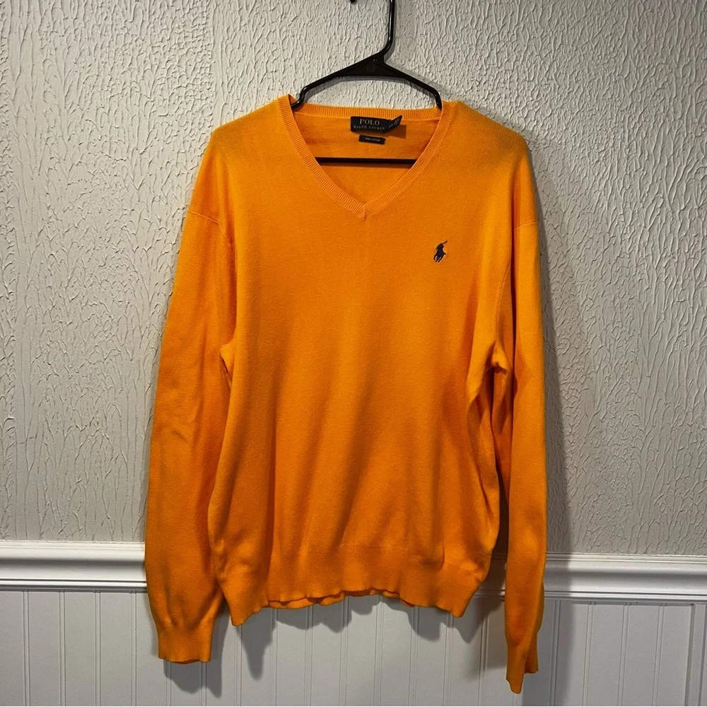Polo by Ralph Lauren Orange V-Neck Cotton Sweater size large